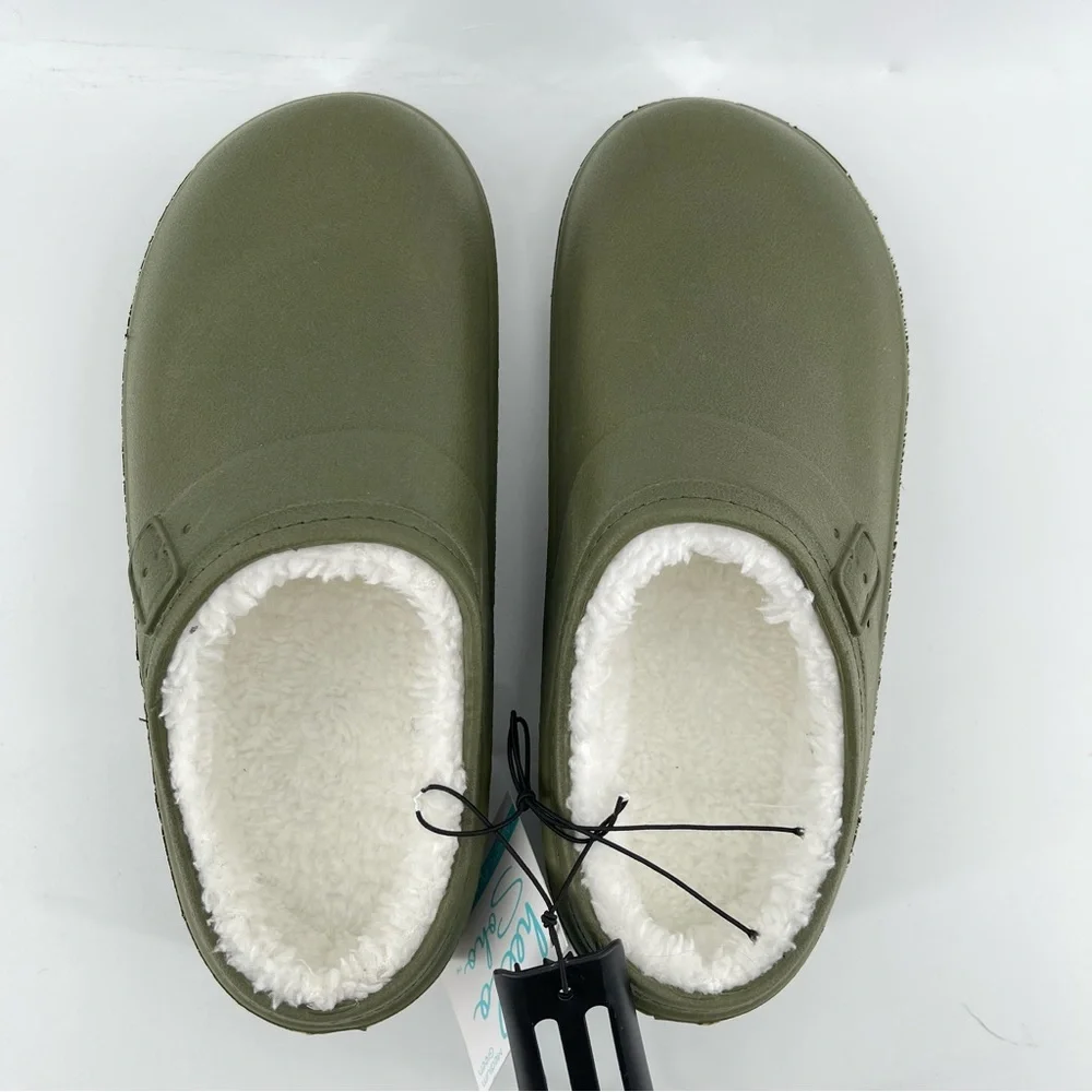 Hello Soho Women’s Olive Green Faux Fur Cozy Lined EVA Slip On Clogs Medium 7/8 - Picture 6 of 13